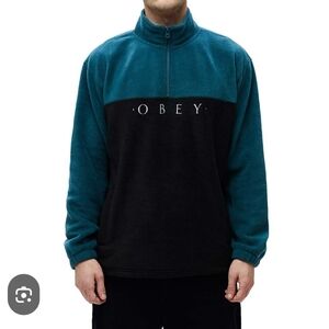 Obey Teal and Black Half-Zip Fleece (B1)